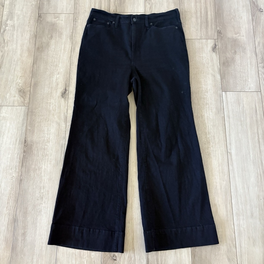 J. Crew '96 Black Denim Trouser Re-96-BLK High Rise Wide Leg Size 31‎